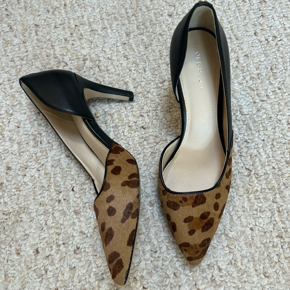 COLE HAAN Size 7 Women's Black Leather Calf Hair RENDON II Classic Pump